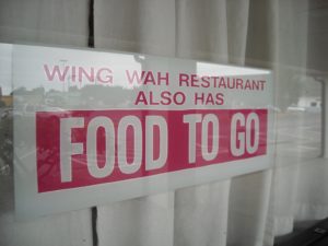 (AmE) food to go